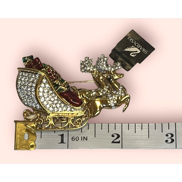 NEW W/TAG Signed Swarovski Santa's Christmas Reindeer Sleigh Pin/Brooch--RETIRED - Picture 9 of 9